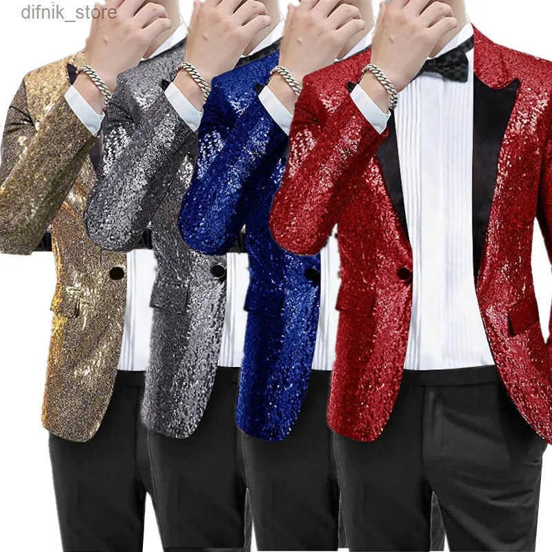 Fashion Male Dance Party Sequin Suit Jacket Gold - Silver - Black - Red Singer Host Stage Dress Blazers Men Luxury Clothing L250718