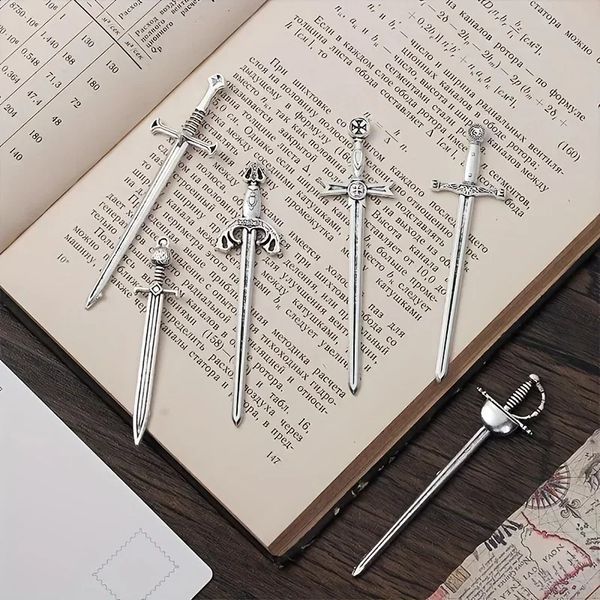 MOHAMM 6pcsset Antique Swords Knife Bookmark Set Retro Charms Metal Book Marks Reading Clips Markers Craft Supplies 241217