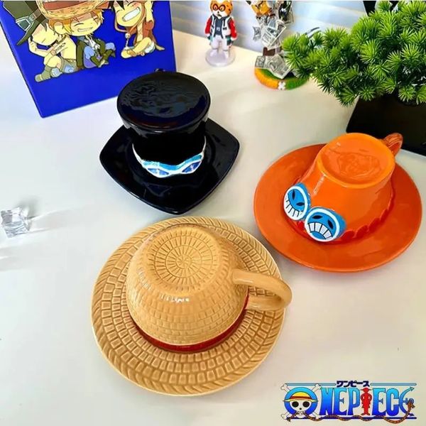 One Piece Anime Mug Water Cup Cosplay Creative Three Brothers Hat Shaped Coffee Cup Anime Accessories Boy Gifts 240902