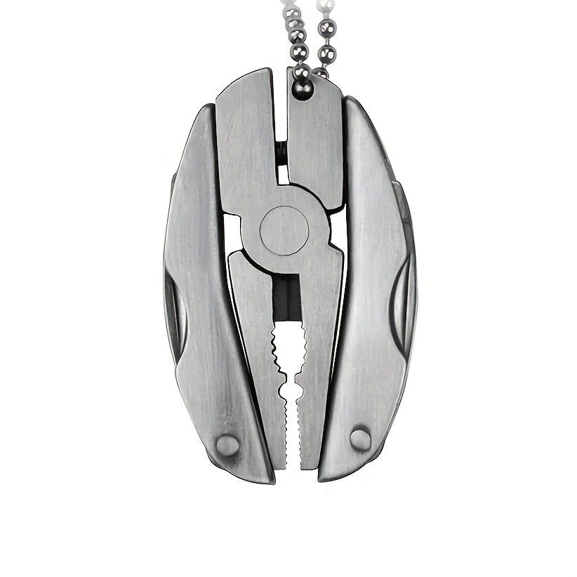 TEMU 1pc Mini Multifunctional Wrench - 304 Stainless Steel Compact Keychain Tool With Serrated Edge & Chain, Portable Non-electric Hand Tool For