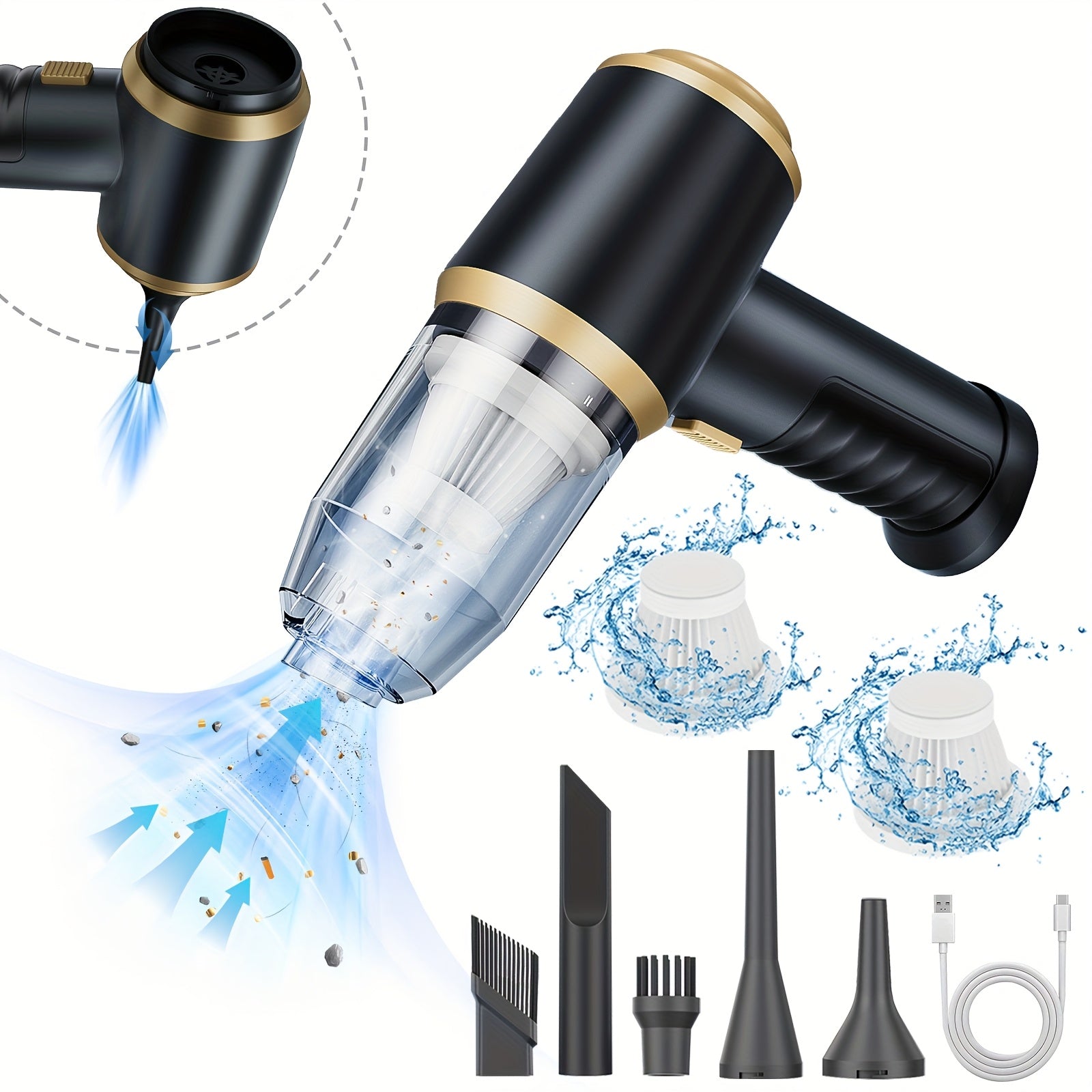 TEMU Cordless Handheld Vacuum Cleaner - Usb Rechargeable, Portable & Multi-functional For Home, Car, Office Keyboard Cleaning With Accessories