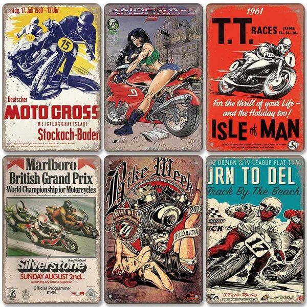 Motocross Poster Vintage Metal Tin Signs Motorcycle Grand Prix Metal Plaque Rero Wall Decor for Garage Moto Club Man Cave Z250118