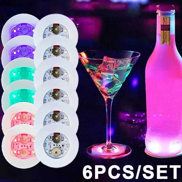 New 6-1Pcs LED Luminous Coasters Sticker Liquor Bottle Drink Luminous Cup Mat For Wedding Party Table Decoration Kitchen LL