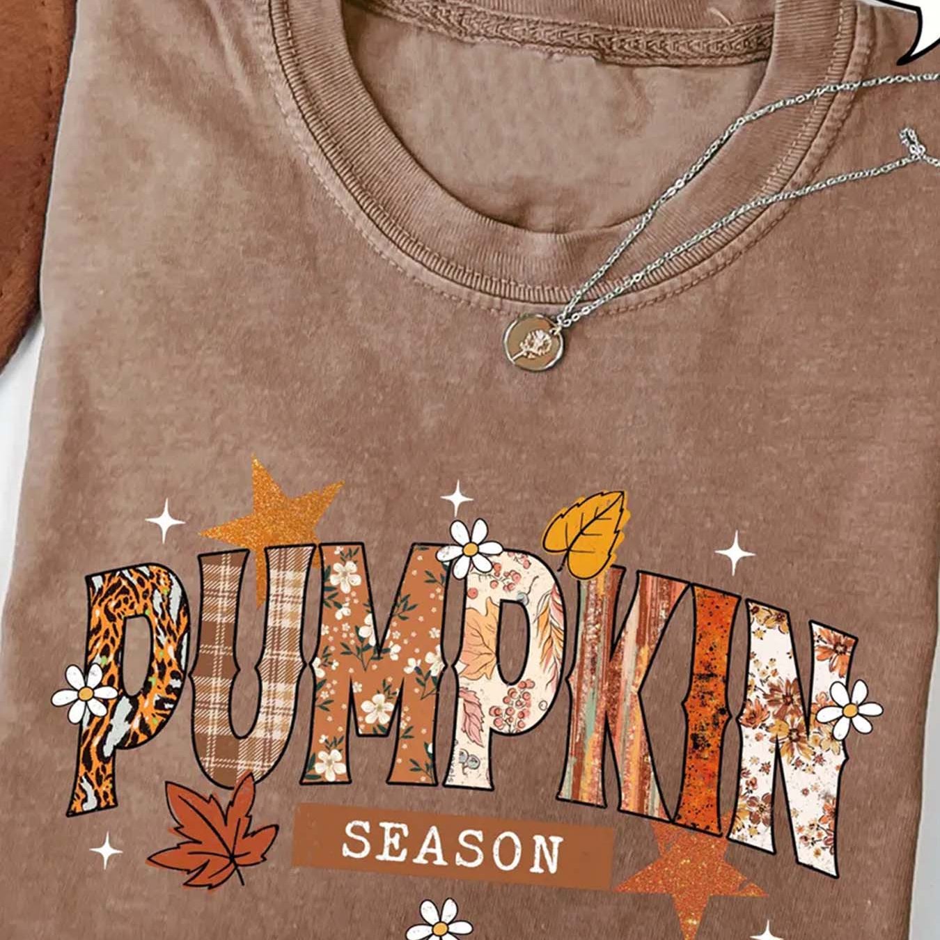 TEMU Women's Halloween Graphic T-shirt - Brown & Orange , Lightweight Loose Fit Tee For Halloween Party Outfits, Casual Casual Attire - Machine