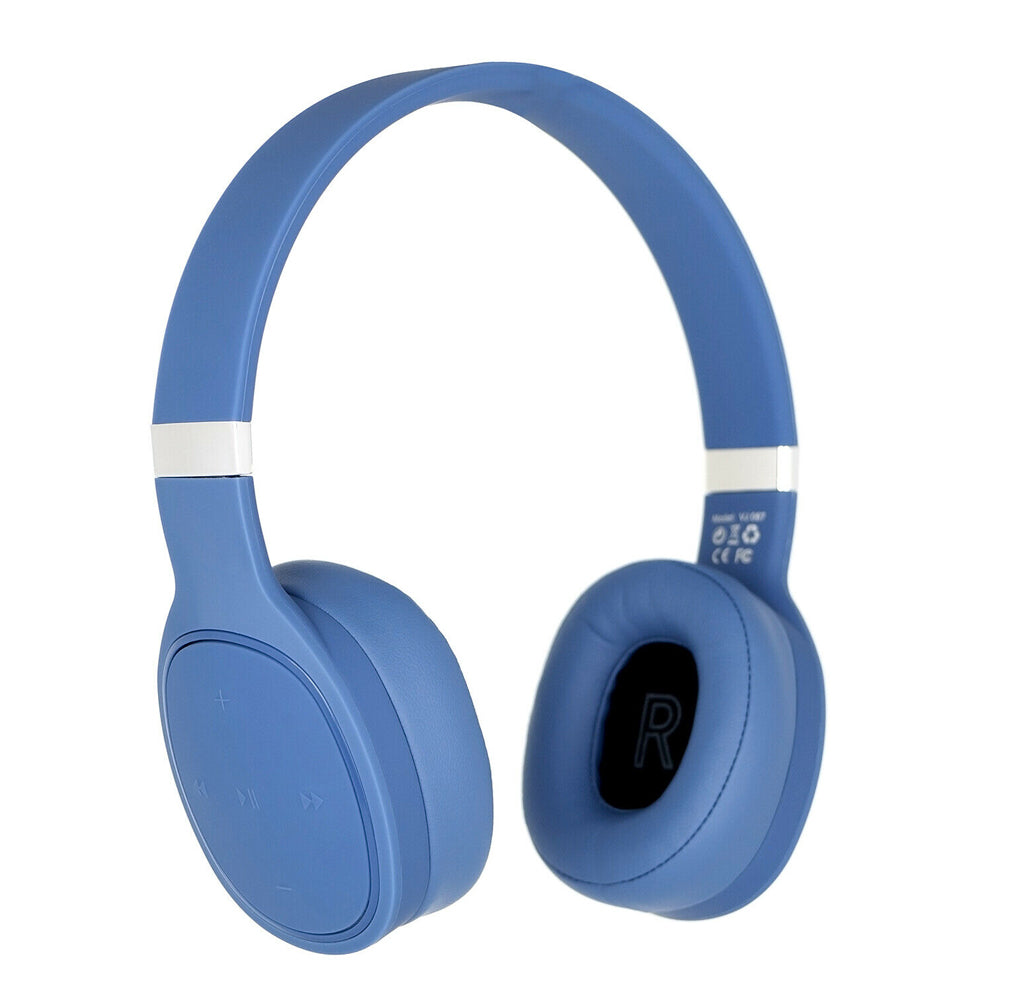 Wireless Over-Ear Headphones with Deep Bass & Microphone - Blue