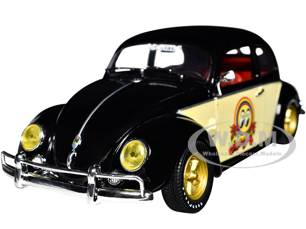 1952 Volkswagen Beetle Deluxe Model Black with Cream Sides and Red Interior "MoonEyes" Limited Edition to 5250 pieces Worldwide 1-24 Diecast Model Ca