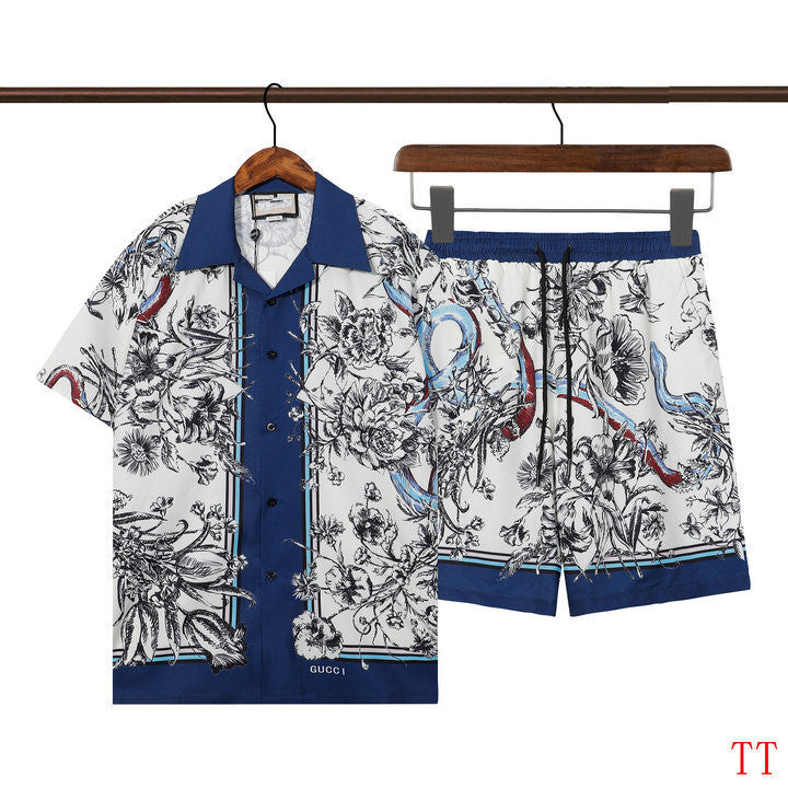 Summer Tracksuit Set Designer Men Casual Shirts Sets Fashion Sportswear Clothes Outdoor Beach Seaside Holiday Comfy Breathable Short Sleeve 2-Piece