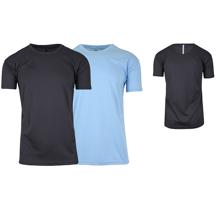Moisture-Wicking Sports Tops for Men (2-Pack) - Black & Light Blue (Short Sleeve) - 2XL
