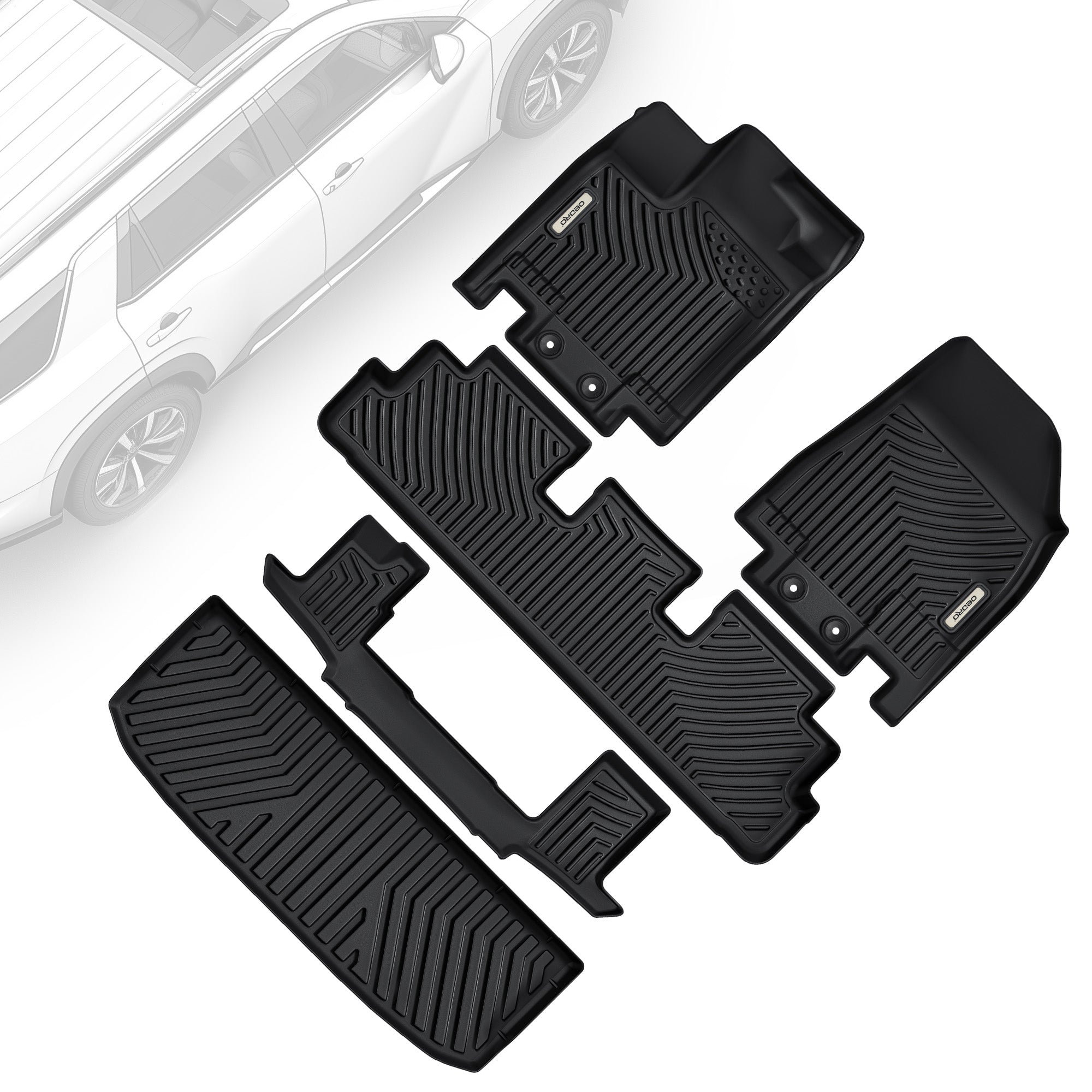OEDRO Floor Mats & Cargo Liner Full-Set for 2022-2025 Nissan Pathfinder, Custom-Fit All-Weather TPE Full 3-Row Protection for 7-Passenger Models
