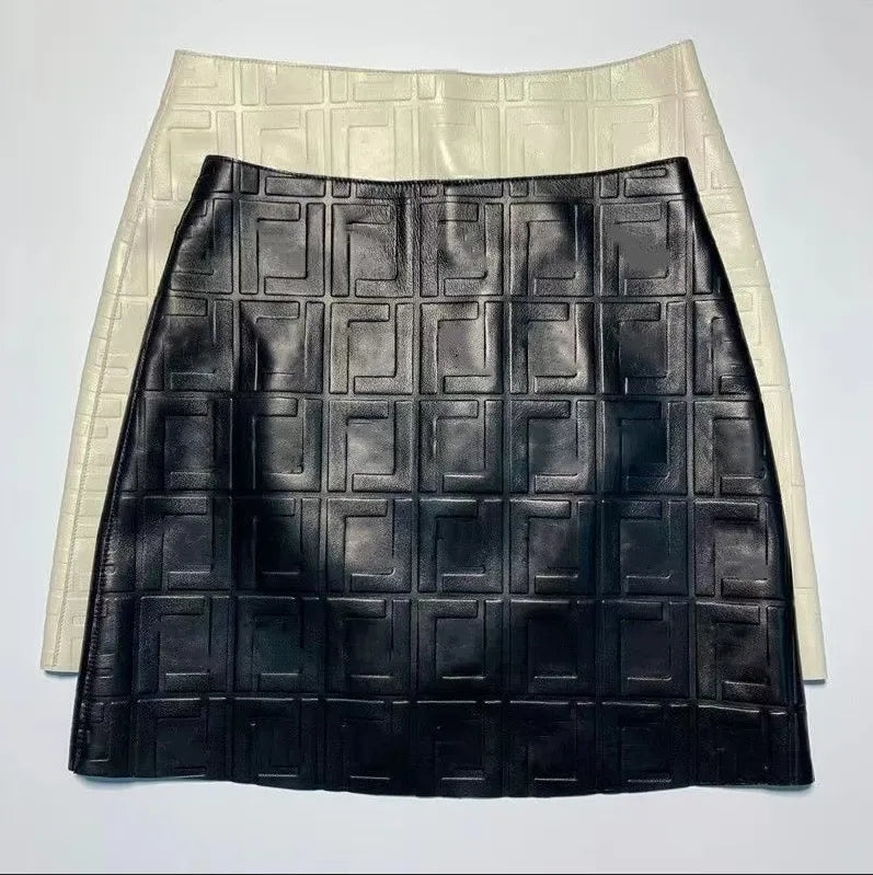 High Quality Designer PU Leather Skirts Fashion Letter Print High Waist Hip A-Line Skirt Vintage Vacation Dresses Women Clothes CYG24062108-8