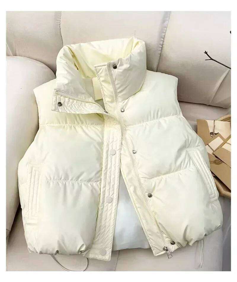2025 Autumn Winter Warm Waistcoat Ladies Sleeveless Stand Collar Down Cotton Coats Women Outerwear Casual Puffer Vest Jacket