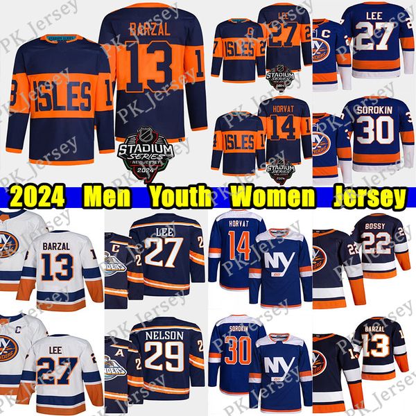 #13 Mathew Barzal Reverse Retro hockey jersey #27 Anders Lee #14 Bo Horvat Noah Dobson Mike Bossy Brock Nelson Alexander Romanov Julien Gaut