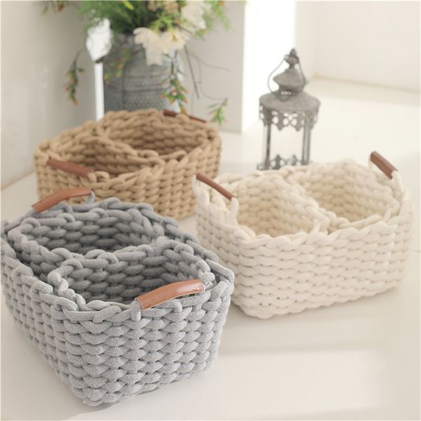 Storage Baskets Cotton Woven Storage Basket Sundries with Handle Cosmetic Lipstick Storage Box Kids Toys Desktop Organizer 1PCS Gift Baskets