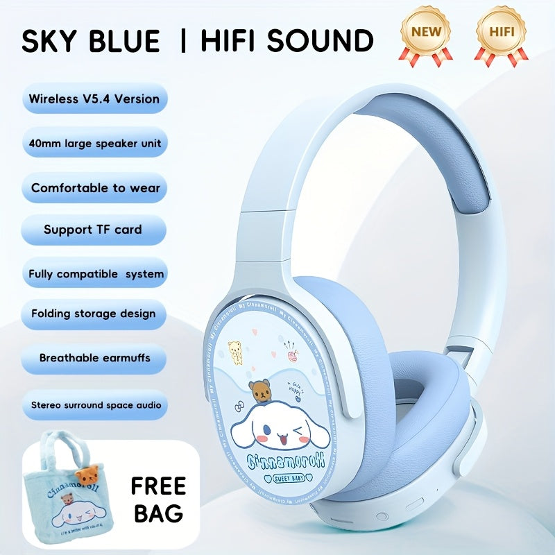 TEMU Kuromi Cinnamoroll My Melody Wireless Bluetooth Over-ear Headphones With Retractable Arm And Type-c Charging Hifi Tf Card Insertable Comfortable