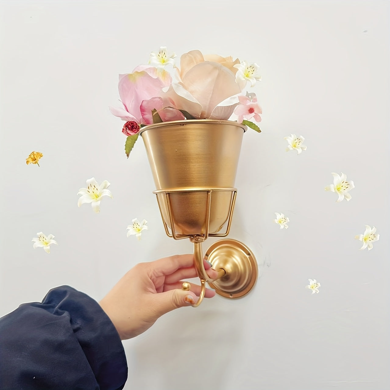 TEMU Opal Wall Vessel Metal Wall-mounted Kitchen Planter With Towel Holder, Home Decorative Flower Pot, Brass Vase For Indoor-outdoor Use,