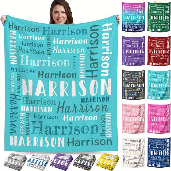 Flannel 1pc Text Blanket, Multi Purpose Custom Gift Friends and Family, Soft Warm Throw Nap Blanket for Couch Sofa Bed Office Camping Travel