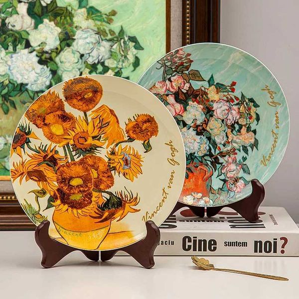 Dishes Plates Van Gogh Bone China Plate Oil Painting Ceramic Wall Hanging Decorative Plates 8L478