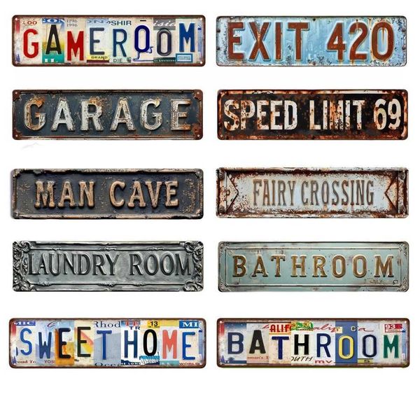 Vintage Metal Tin Sign BATHROOM EXIT 420 GARAGE Metal Sign for Kitchen Home Man Cave Garden Henhouse Bar Cafe Club Wall DecorXJ250116