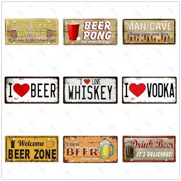 Beer Number Car Metal License Plate Plaque Metal Vintage Tin Sign Pin Up Pub Funny Beer Metal Signs Plaque Y240803