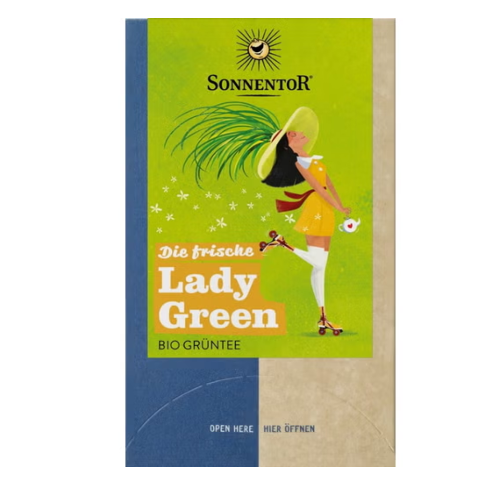 Sonnentor Ekologiskt grönt te - Lady Green - Uppfriskande, 18 dubbelkammarpåsar (21,60 g)