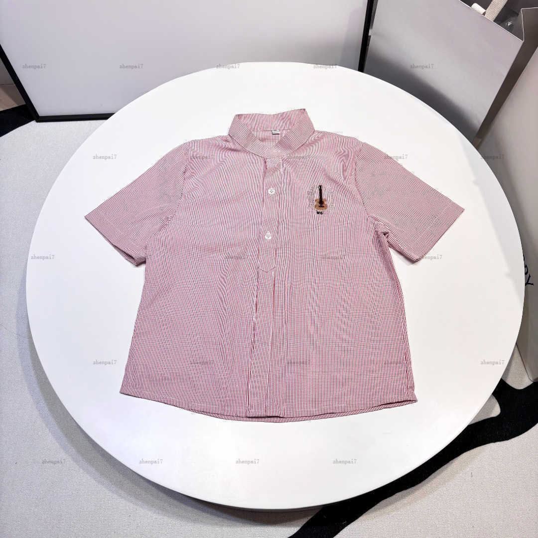 Top one Short sleeve baby shirt Embroidered logo lapel shirt kids designer clothes child cardigan girls boys Blouses A236X07N058