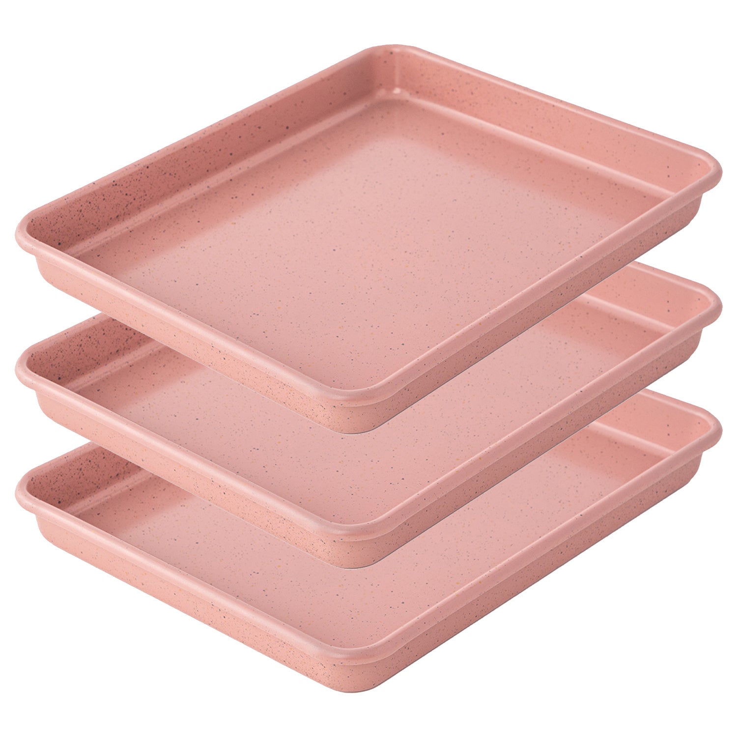 TEMU 3 Pack Baking Pan Sets, Nonstick 11*9 Inch Baking Cake Pan Cookie Sheet Pans For Baking Homemade Cake Cookie, Pink