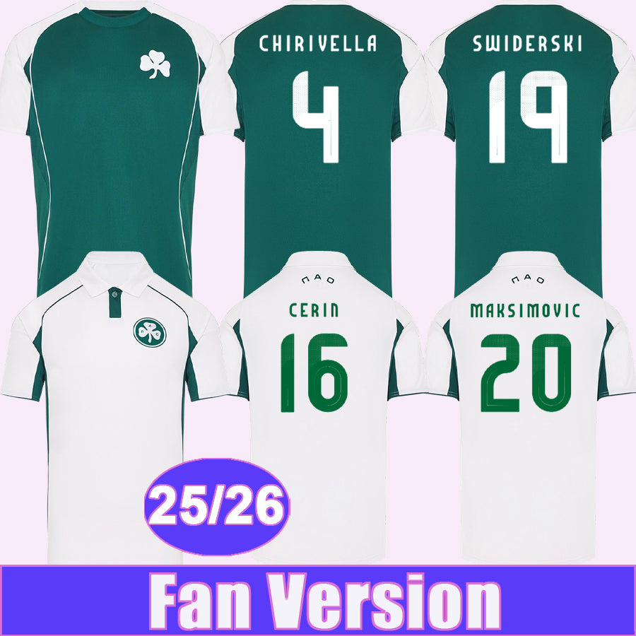 25 26 Panathinaikos Mens Soccer Jerseys SWIDERSKI CHIRIVELLA TETE PALMER-BROWN CERIN MAKSIMOVIC F.PELLISTRI Home Away Football Shirts Adult Uniforms