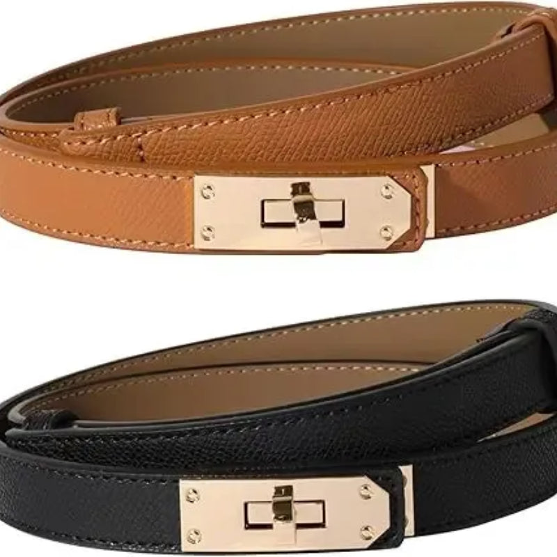 Best Turn-Lock Skinny Leather Belt - Womens Adjustable Waistband - Solid Color Minimalist Belt for DressesJeans - Classic Fashion 250630