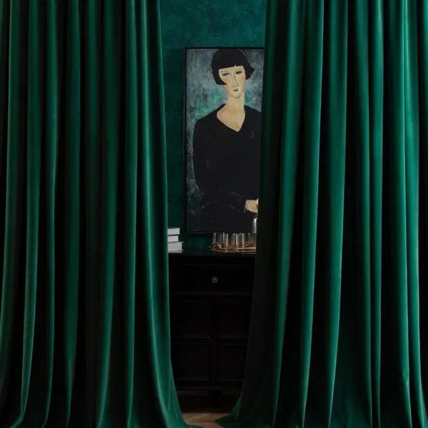 Curtain Simple and luxurious velvet curtains suitable for living rooms bedrooms Follette Nordic mink fur green no reverse wool black dense 2