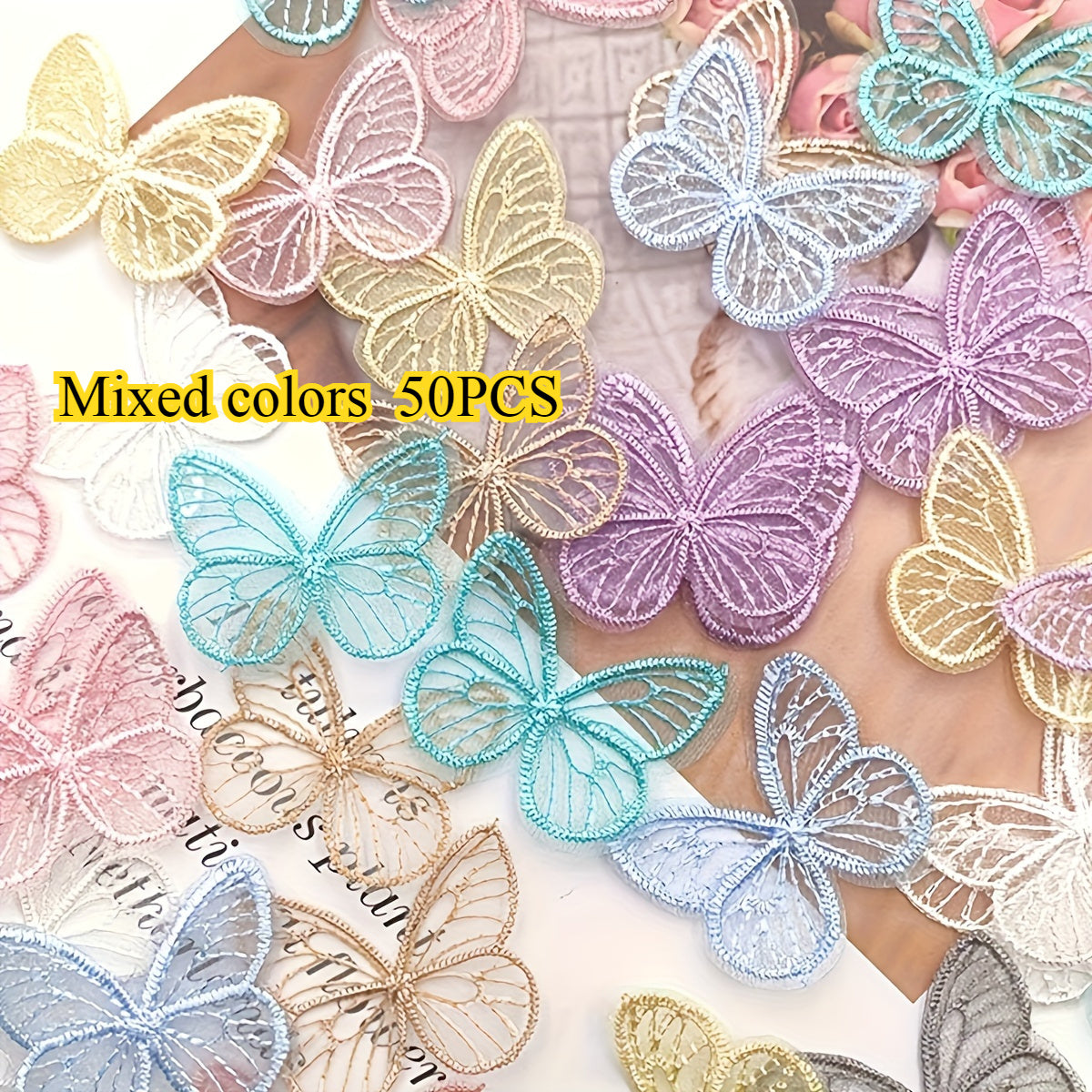 TEMU 50-pack Mixed Color Embroidered Decals, Organza Diy Hair Clips, Handmade Patches, Clothing Accessories, Holiday Decorations