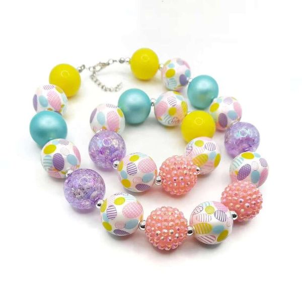 Rainbow Colorful Chunky Beaded Necklace Bracelets For Girls Baby Fashion Bubblegum Jewelry Set Child Toddler Gifts