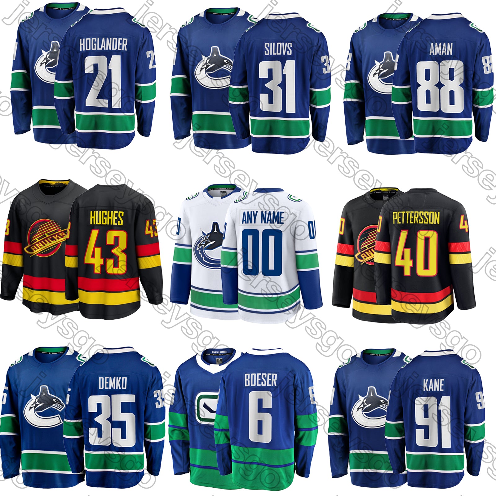 Quinn Hughes hockey jersey Elias Pettersson Brock Boeser Teddy Blueger Conor Garland Thatcher Demko Filip Hronek Evander Kane Filip Chytil Canucks j
