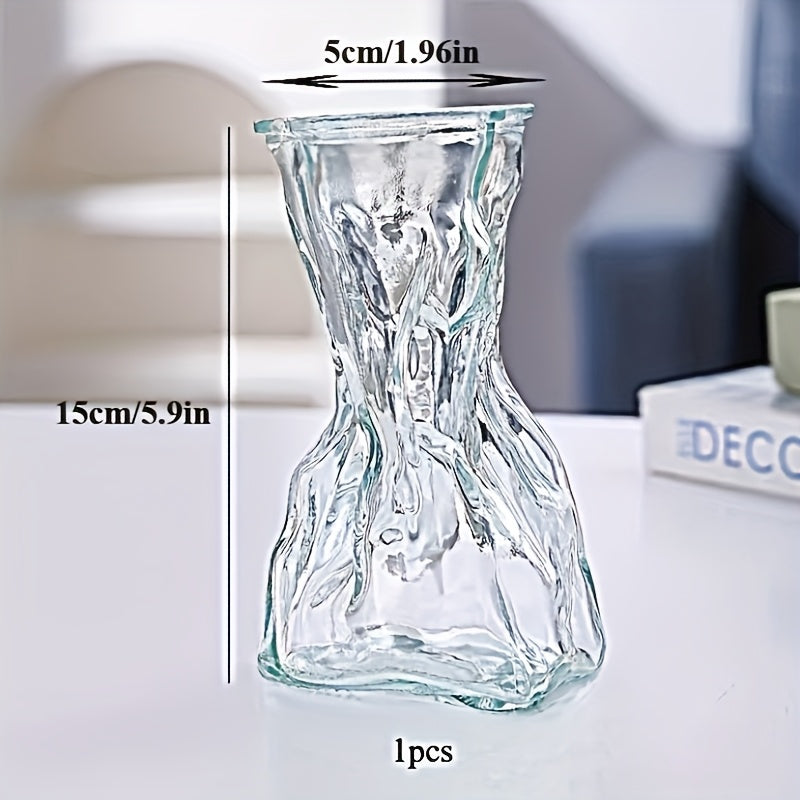 TEMU 1pc Glass Clear Vase, Irregular Shape Vase, Art Deco Vase, New Year Gift, Gift, Bohemian Style, Vase, Vase Decoration For Room, Living Room,