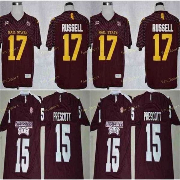 Sj Cheap Mississippi State Dak Prescott College Football Jerseys Cheap Retro #15 Dak Prescott Retro Red University Football Shirts