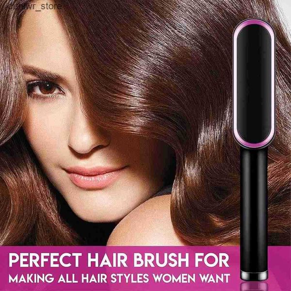 Hair Straighteners Hair Straightener Brush Hot Comb Ionic Straightening Brush with Anti Scald Fast Ceramic Heating Portable Hot Straightenin