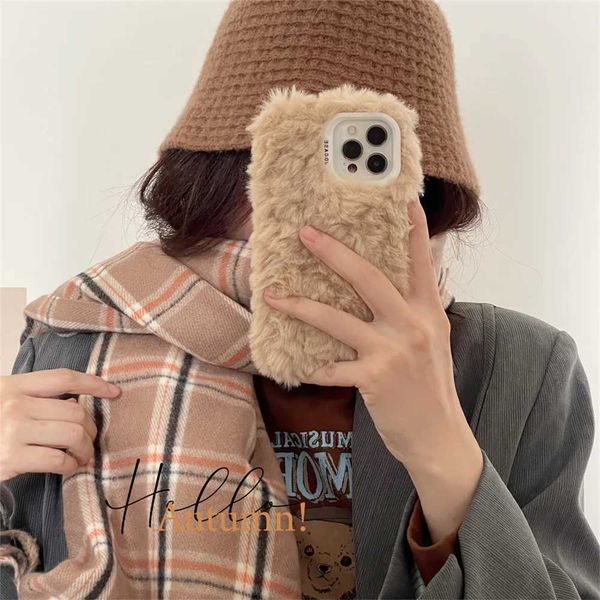 LNS Korean style cute fluffy fur phone case suitable for iPhone 16 14 13 12 11 Pro MAX X XS XR 15 14 Pro Girl Cover soft plush coat Coque M2