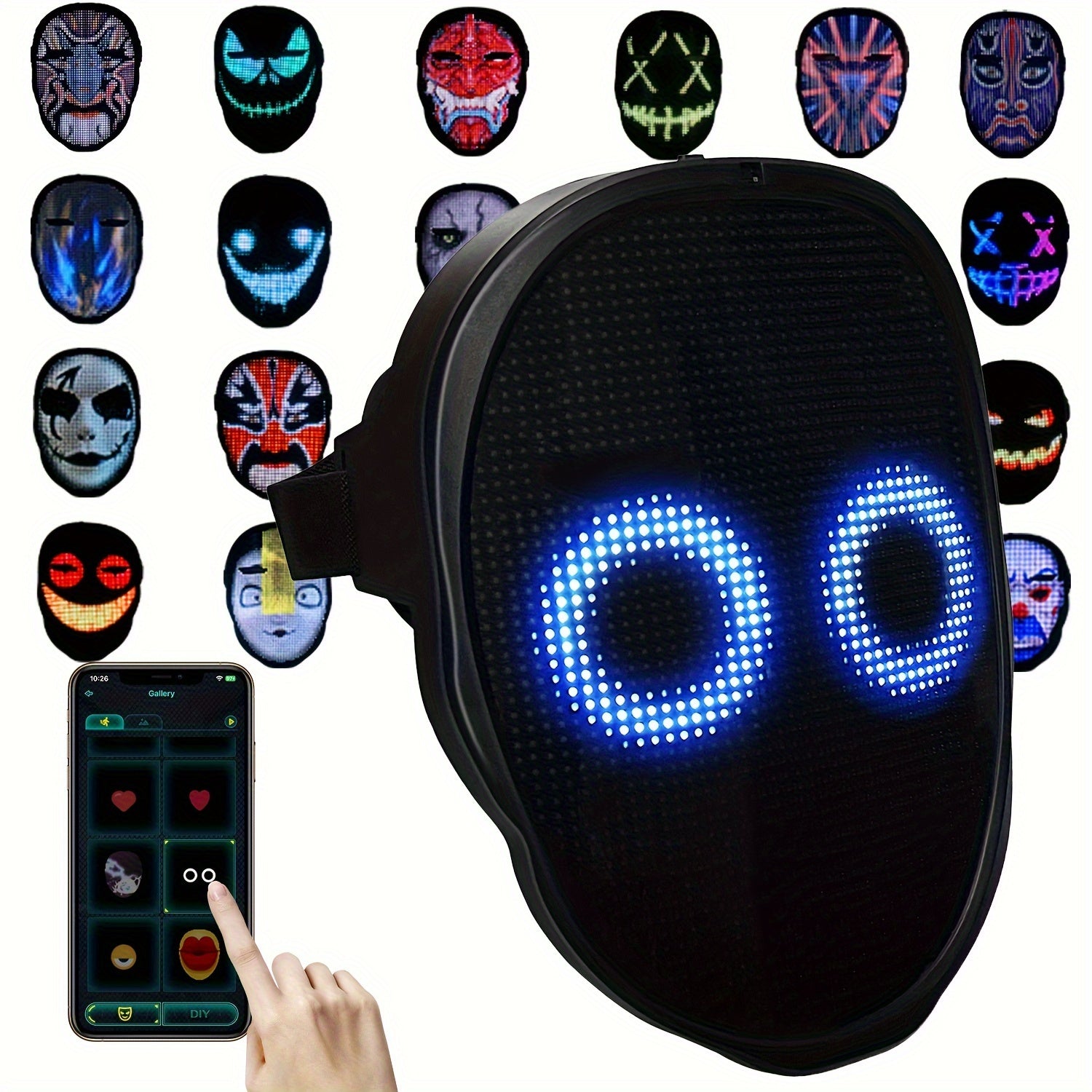 TEMU -controlled Led Mask With - , Changing Face Transforming Lighted Mask For Adults, - Compatible, Real-, Party Costume & Dj Gadget Accessory