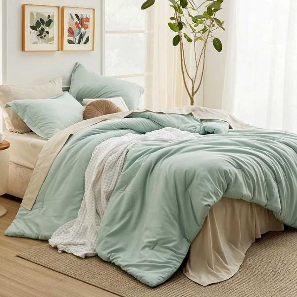 Queen Comforter Set Sage Green 7 Soft Comforters for Queen Size Bed with Sheets Pillowcases Shams All Season Boho Bed W240801
