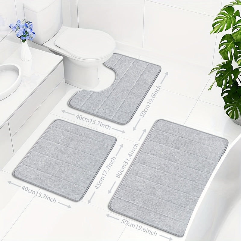 TEMU 3pcs Luxurious Memory Foam Bath Mats - Ultra-absorbent & Washable - Slip-resistant Plush Rug Set For Bathroom, Kitchen, Bedroom, Laundry Room -