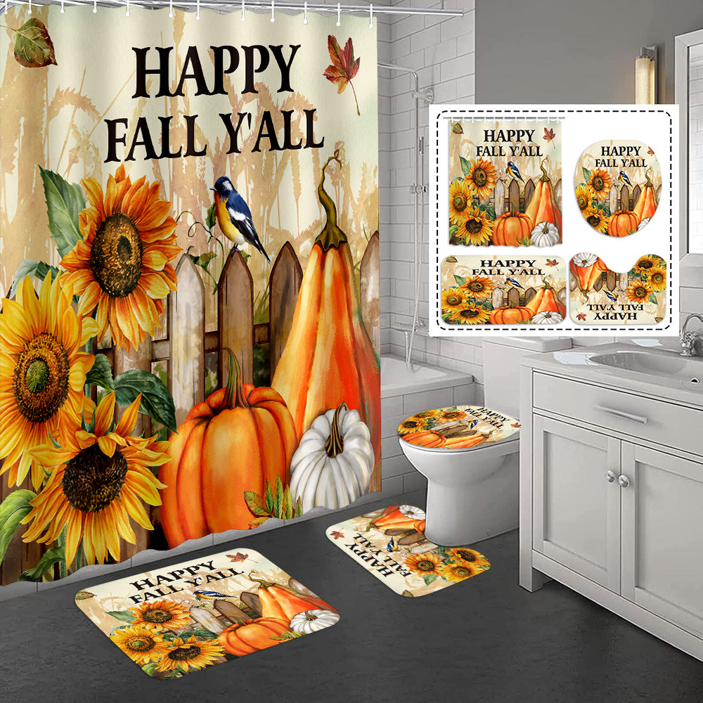 YL-37341 3D HD digital printing polyester waterproof and mildew-proof shower curtain set