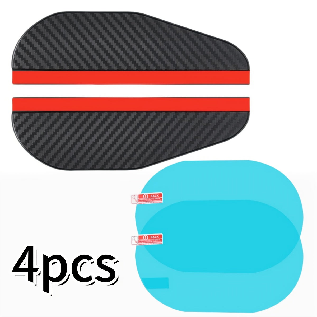TEMU 4pcs Rain Cover + Protective Film Rain Cover Carbon Fibre Car Rear-view Mirror Rain Cover Car Rear-view Mirror Wiper Protective Film - Universal