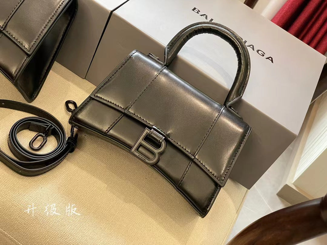 Balenciaga bag Collection Le cage plus small alligator pattern embossed Rhinestone shoulder bags used silver metal accessories Gift box