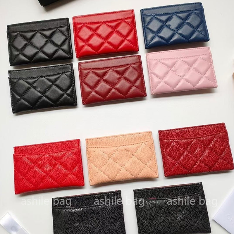 Designer Fashion Card Holders Sheepskin Caviar Black Fashion Cluth High Quality Genuine Leather Womens Wallets Mini Coin Purses