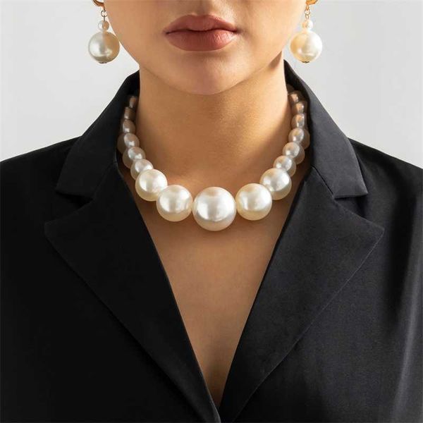 Beaded Necklaces Diezi Elegant Big Imitation Pearl Choker Necklace for Women Fashion Girls Gift Statement Collar New Jewelry 230613