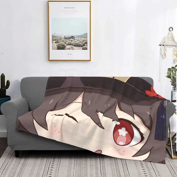 Hu Tao Genshin Impact Blanket Fleece Print Multi-function Warm Throw Blanket for Bed Travel BedspreadB270715