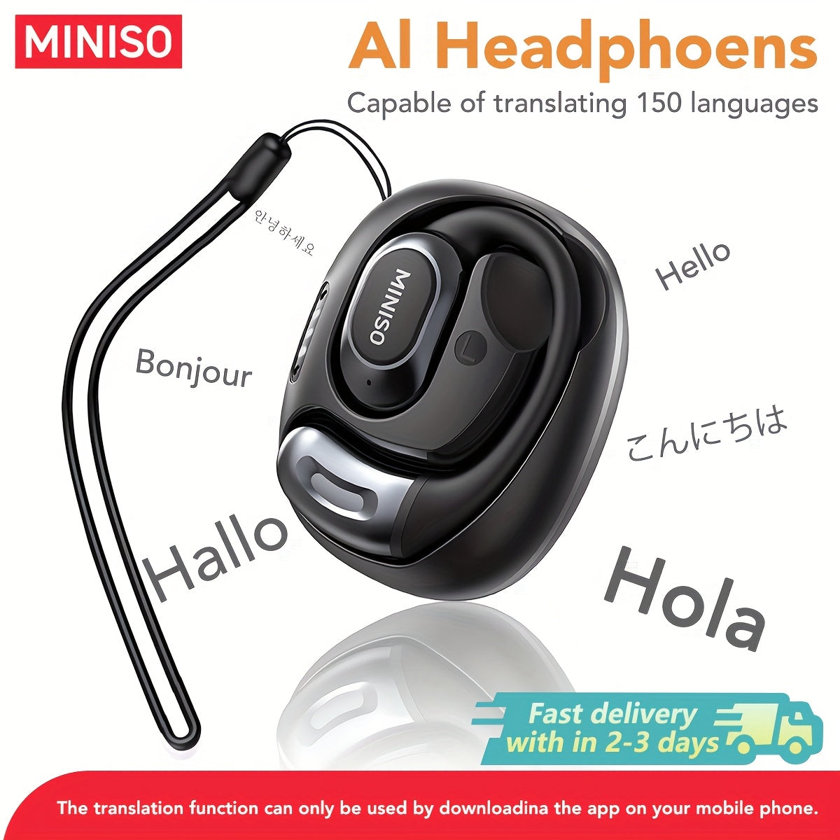 TEMU Miniso Ms156 Ows Ai Translation Wireless Earphones, Support 150 Languages Real Time Translation Support Phone Calls Headphones & Meeting Earbuds