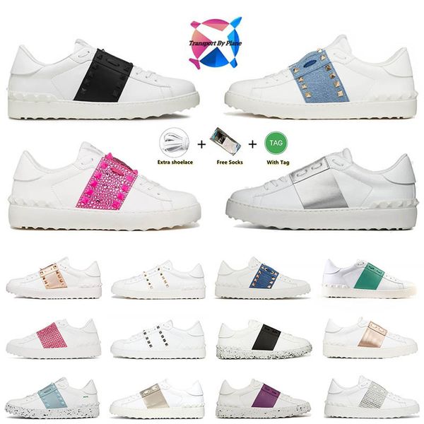 Top Quality Designer Shoes Open Studs Sneaker Rivet Calfskin Leather Loafers Trainers White Black Pink Gold Silver Midnight Navy Platform Vi