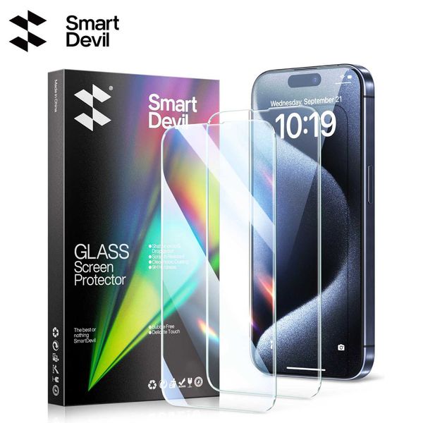 Cell Phone Screen Protectors SmartDevil Screen Protector for iPhone 15 Pro Max 15 Pro HD Clear 2Pcs Tempered Glass for iPhone 15 14 13 Anti-