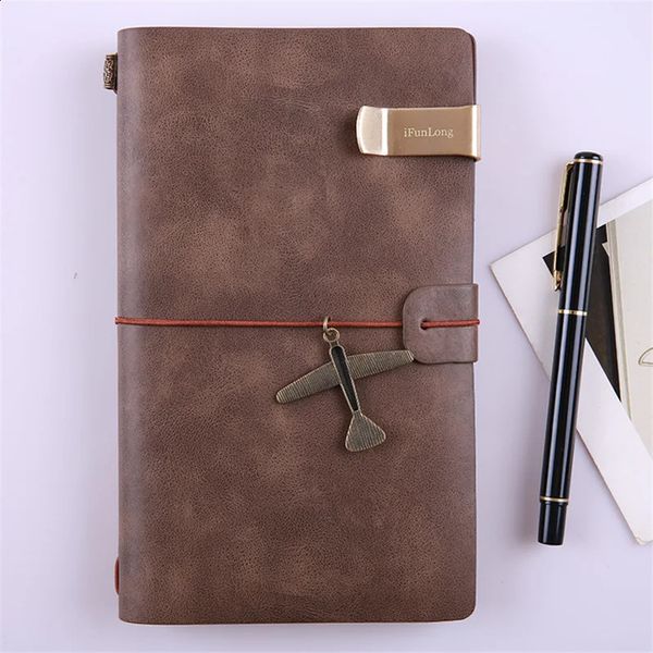 A6 Leather Notebook Handmade Vintage Cowhide Diary Journal Sketchbook Planner Airplane Travel Cover 241223
