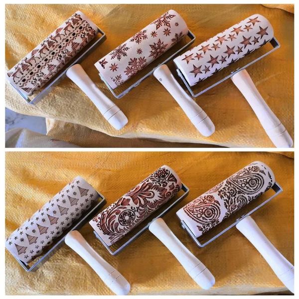Christmas Embossed Rolling Pin Baking Cookies Roller Christmas Wooden Rolling Pins for Baking Embossed Cookies 250113